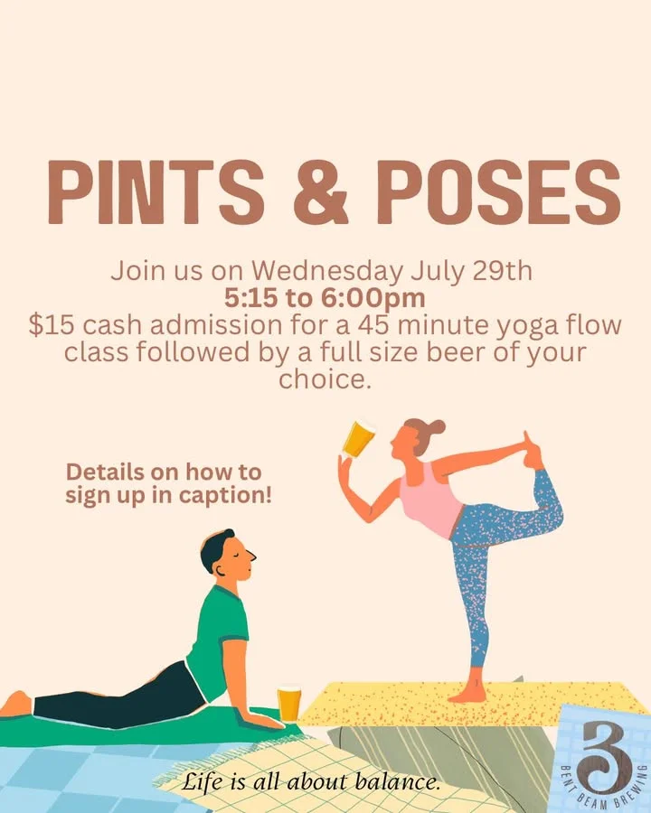 Join us on the Bent Beam Brewery outdoor back patio for a Pints and Poses event…